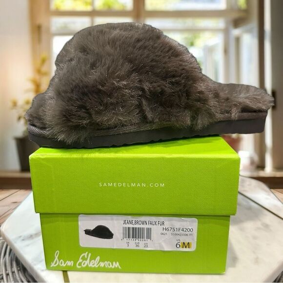 SAM EDELMAN Jeane Furry Slip-on Cross Band Slippers Size 6 - Picture 12 of 12